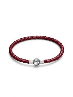 Linx Burgundy Leather Braided Cord Charm Bracelet with Magnetic Clasp